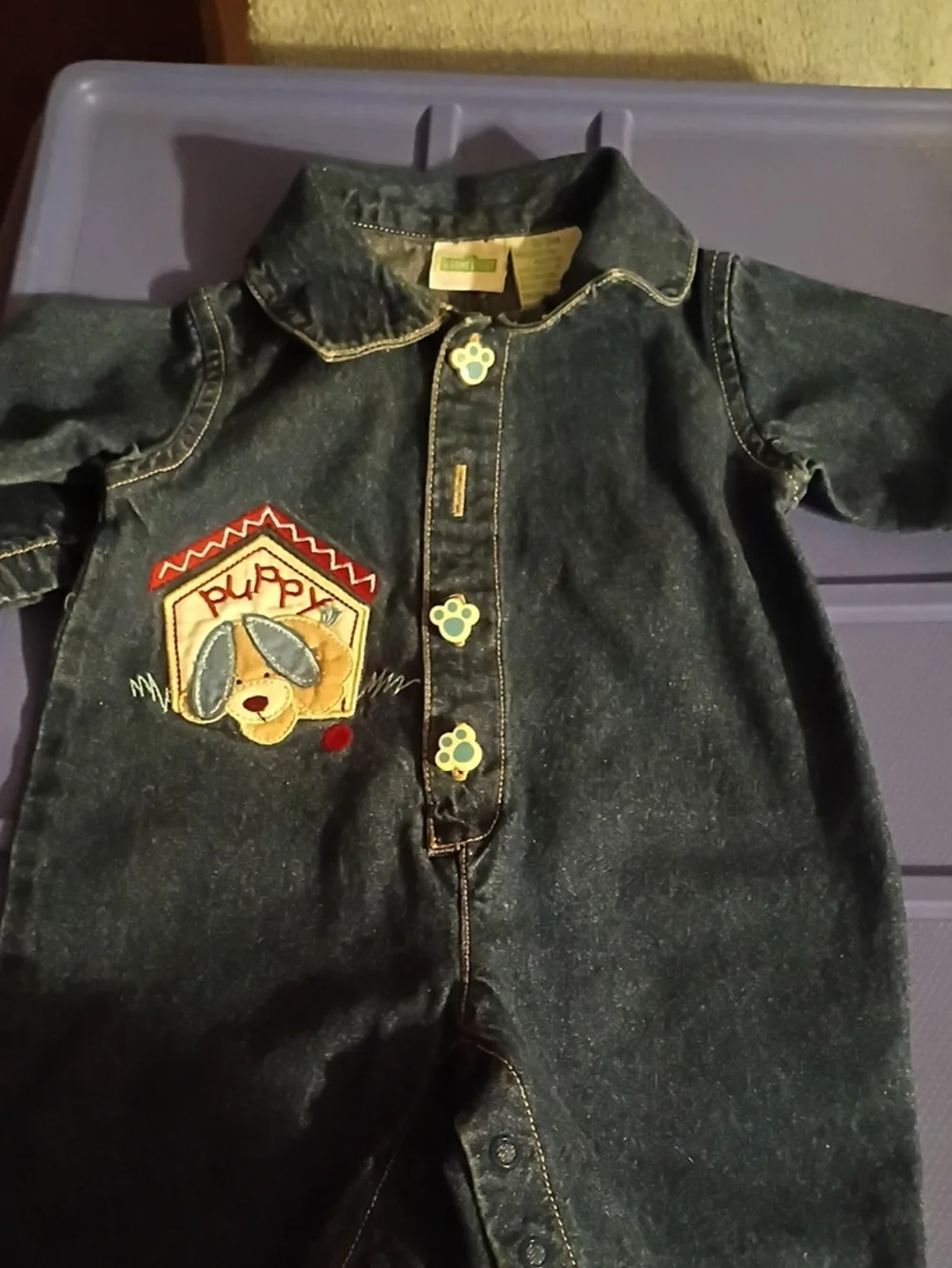 Sesame Street Dark Blue Denim Puppy Appliqué Romper